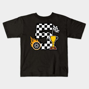 Birthday Boy 5 fifith Racer 5th Birthday Racing Car Flag Kids T-Shirt